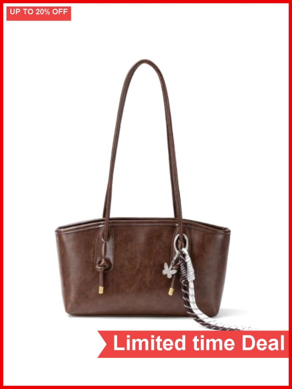 PU Leather East West Satchel Shoulder Bag Adjustable Knot Strap
